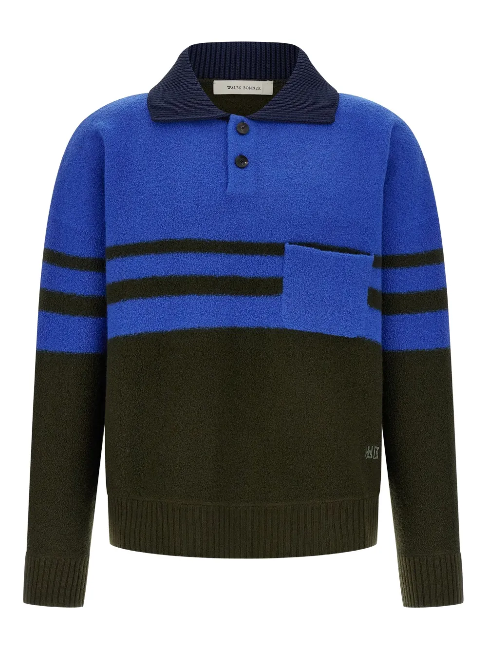 Wales Bonner polo Calm con panel a rayas | negro | Image 1