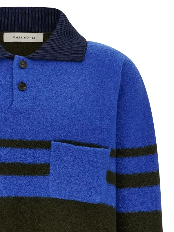 Wales Bonner Calm stripe-panel Polo Shirt | Black | FARFETCH