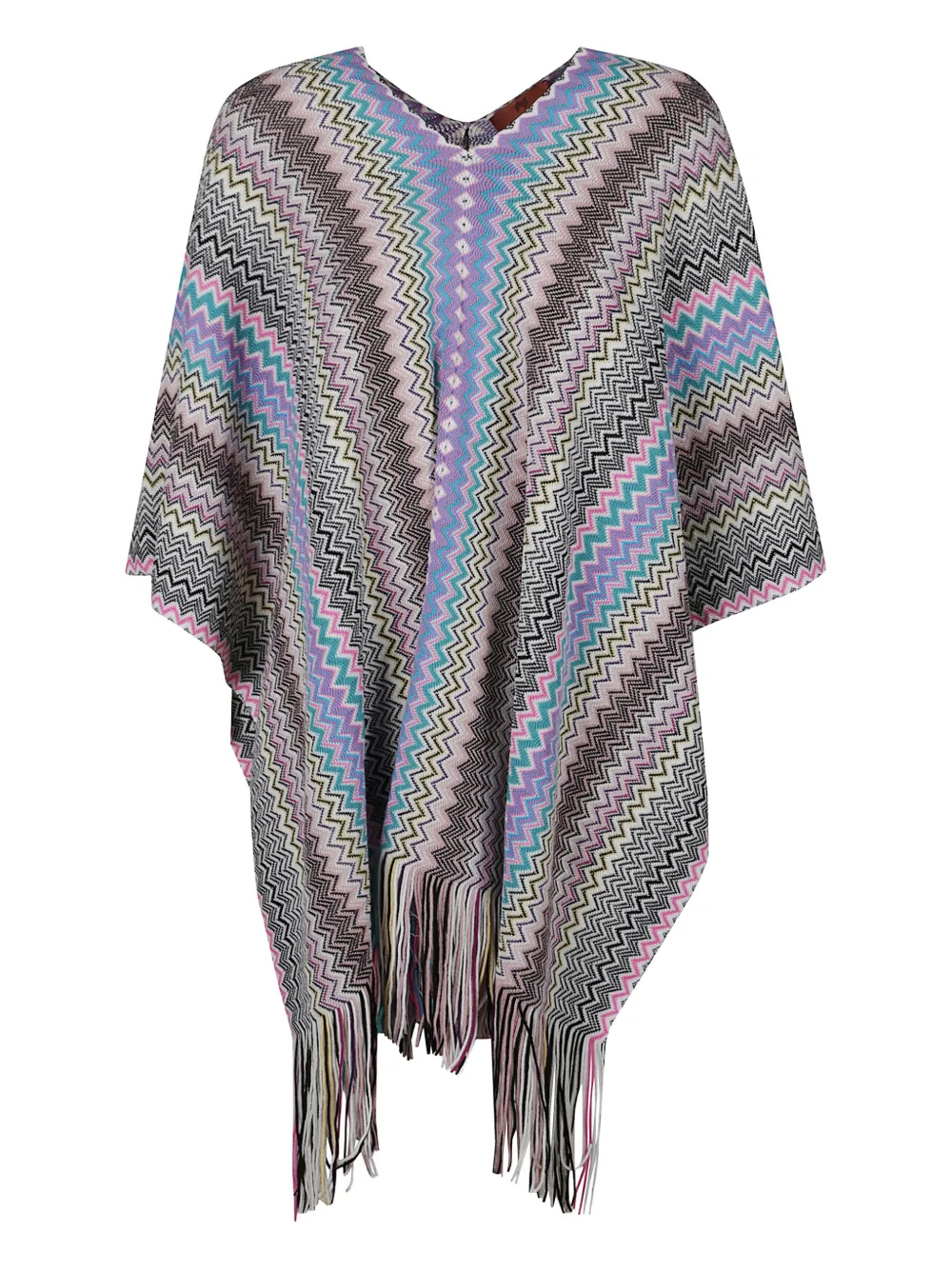 Missoni Chevron Fringed Poncho In Purple