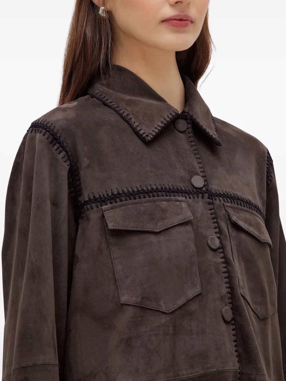 Blugirl Brown Suede-like Jacket With Whipstitch Detailing In Brown