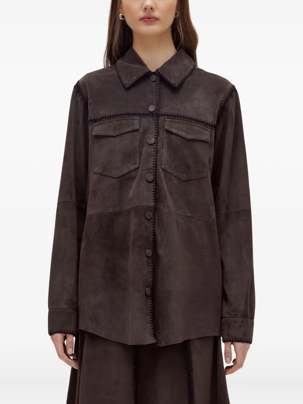 Blugirl Brown Suede-like Jacket With Whipstitch Detailing In Brown