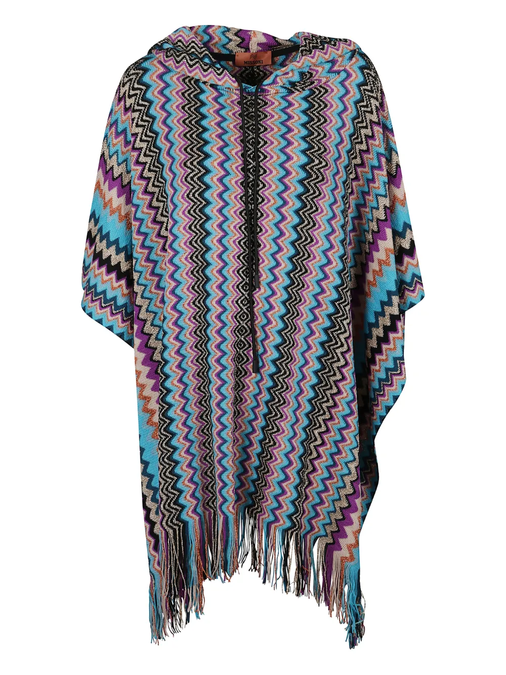 Missoni Hooded Fringed Poncho In Blue