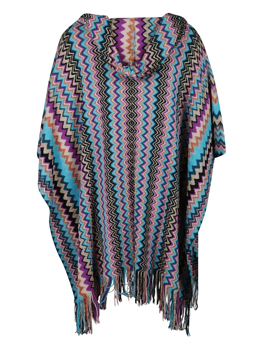 Missoni Hooded Fringed Poncho In Blue