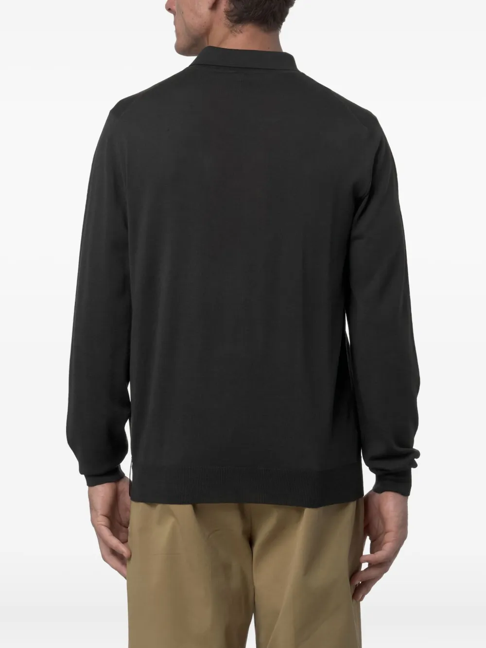 K-way Merino Wool Blend Long Sleeve Polo Top In Black