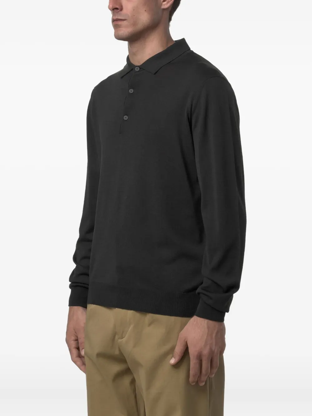 K-way Merino Wool Blend Long Sleeve Polo Top In Black