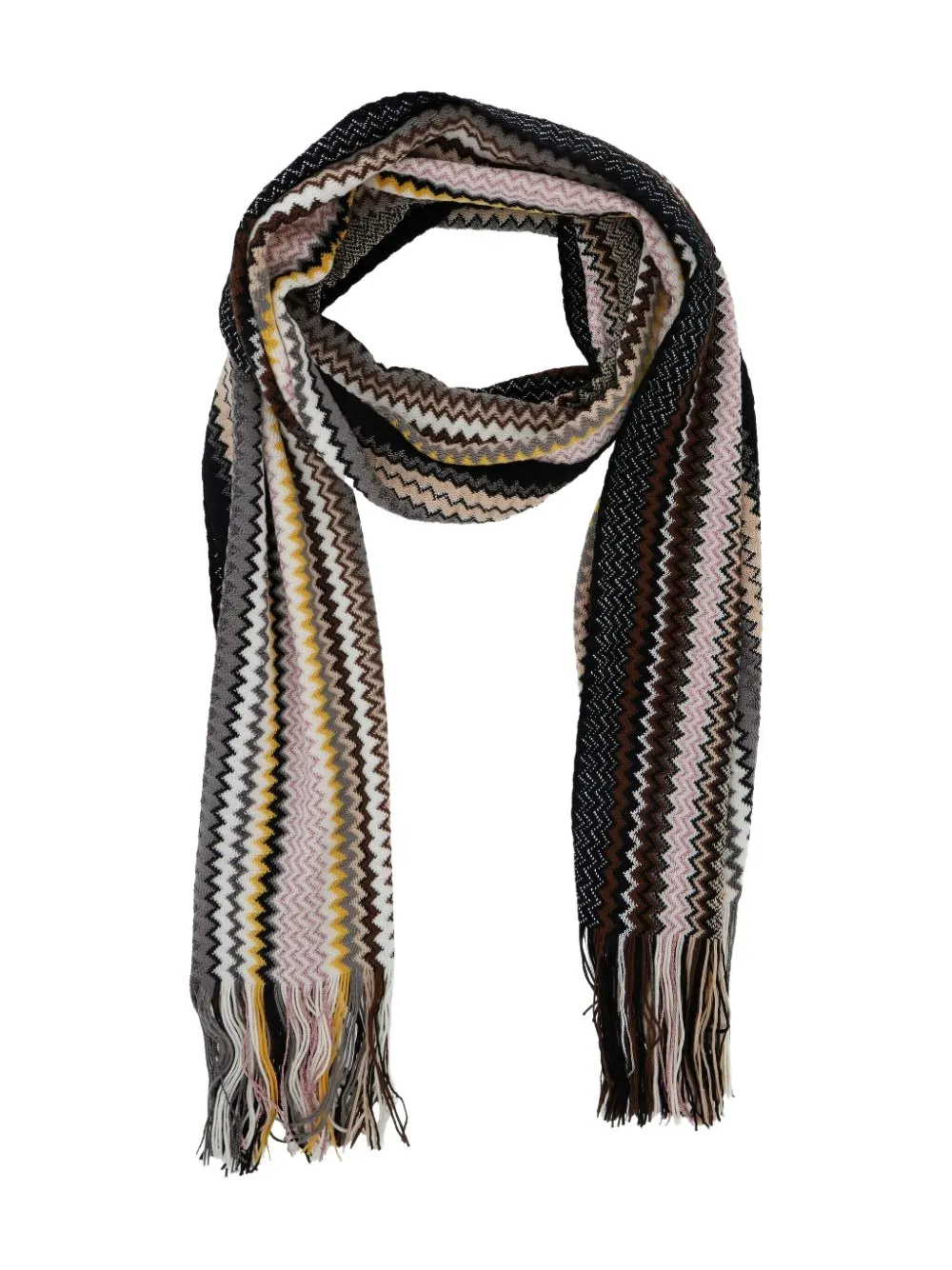 Missoni Sjaal met franje en chevron streep - Bruin