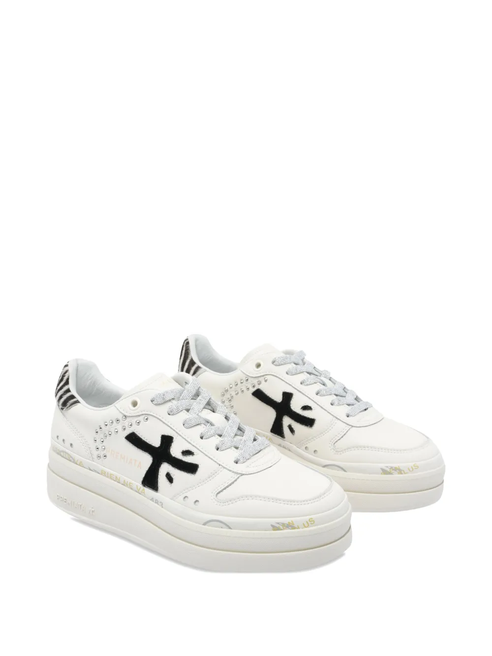 Premiata Low Top Sneakers With Animal Print Accent In White