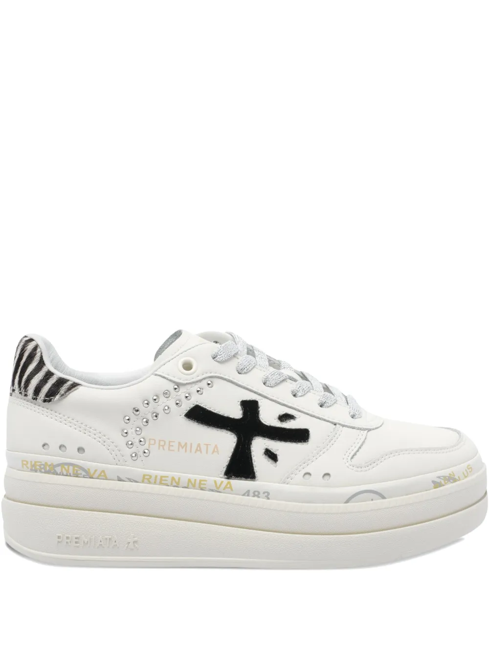 Premiata Low Top Sneakers With Animal Print Accent In White