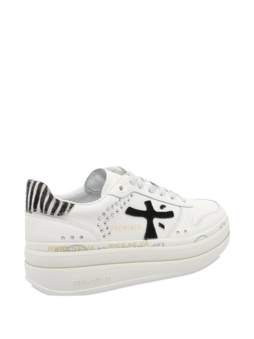 Premiata Low Top Sneakers With Animal Print Accent In White