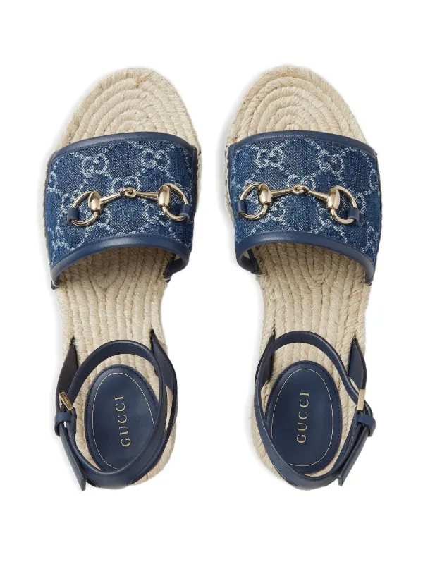 Gucci 45mm Signature Horsebit Detail Denim Sandals | Blue