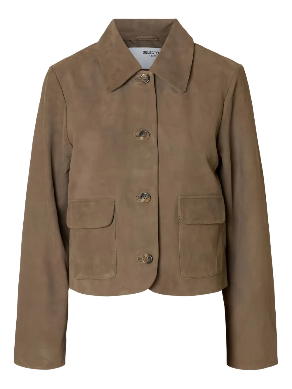 Selected Femme button-fastening leather jacket | Brown | Image 1