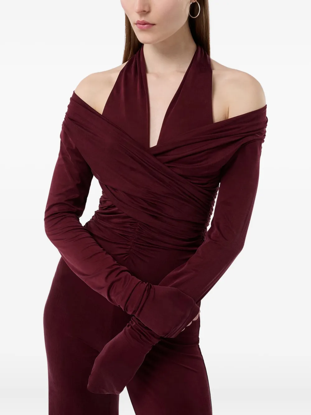 THE ANDAMANE Yvonee gedrapeerd jumpsuit met halternek Rood