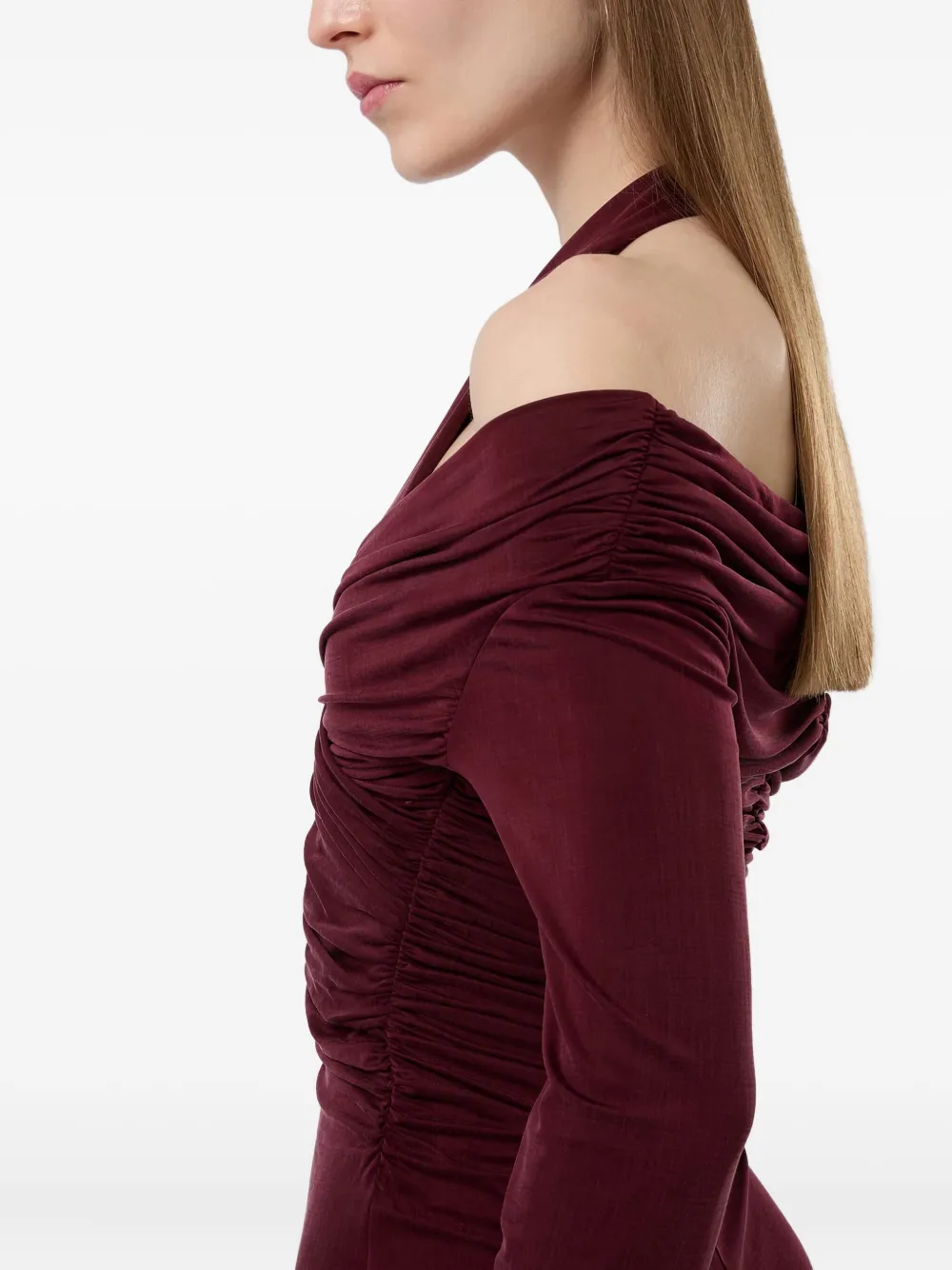 THE ANDAMANE Yvonee gedrapeerd jumpsuit met halternek Rood