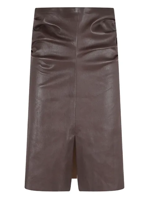 Stouls ruched front-slit leather skirt