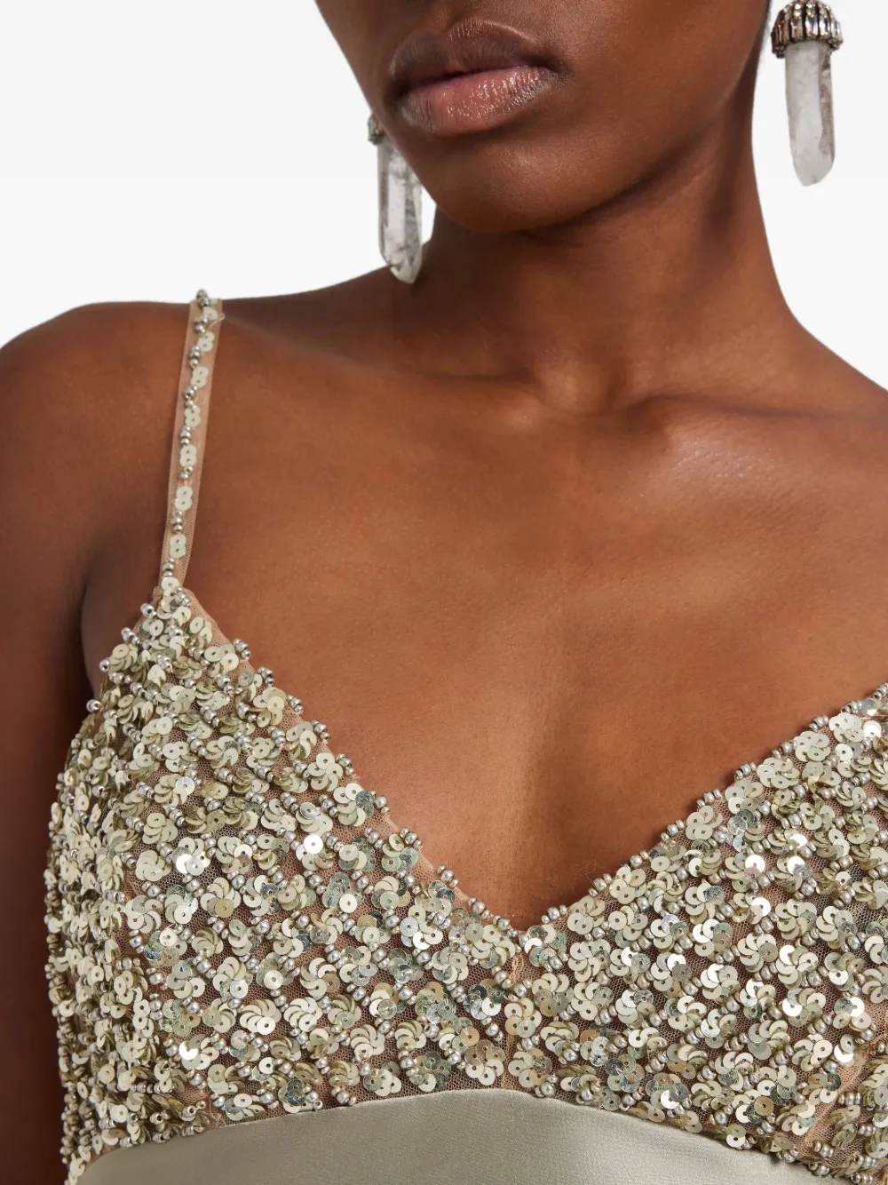 Ermanno Scervino Maxi-jurk verfraaid met pailletten Beige