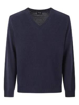 Brunello Cucinelli Ribbed V-neck Sweater | Blue | FARFETCH