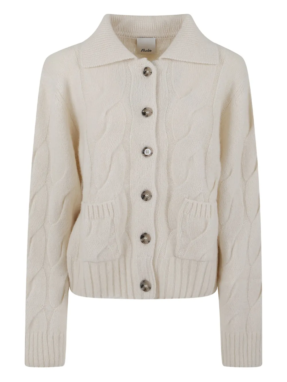 Allude Cable-knit Pocket Cardigan In White