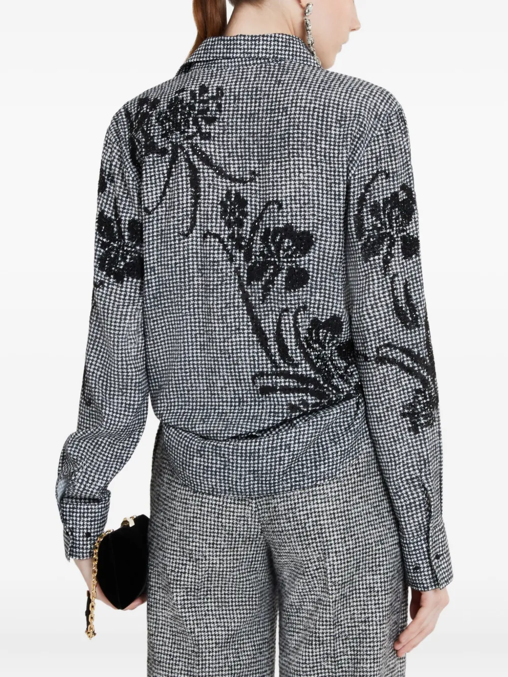 Ermanno Scervino Blouse verfraaid met bloemen en pied-de-poule print Zwart