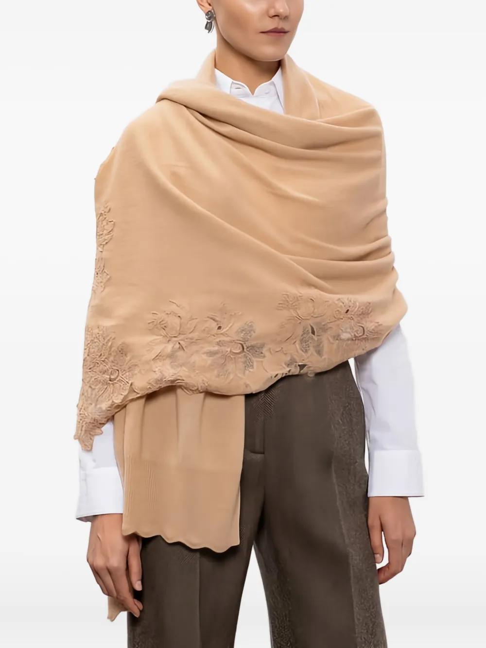 Ermanno Scervino Floral-lace Scarf In Brown