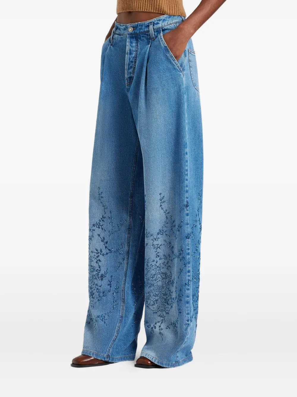 Ermanno Scervino Floral-embroidery Jeans In Blue