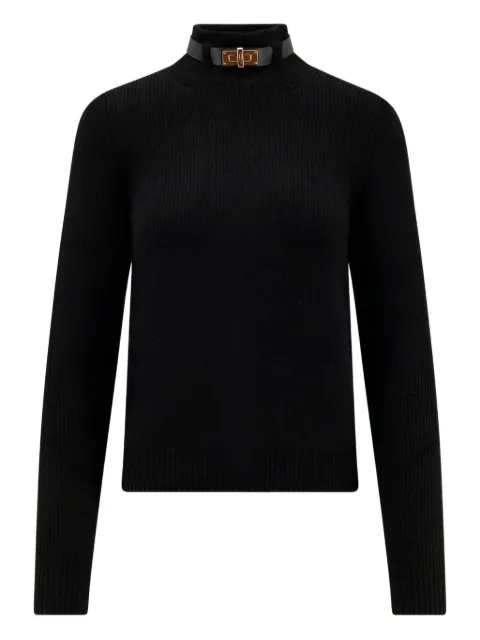 Elisabetta Franchi ribbed leather-trimmed turtleneck sweater