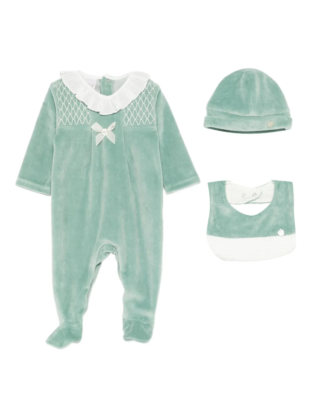 Paz Rodriguez ruffled bow-detail babygrow set - Grün