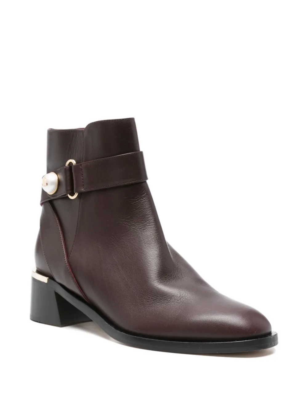 Jimmy Choo 45mm Noor pearl-embellished buckle boots Red