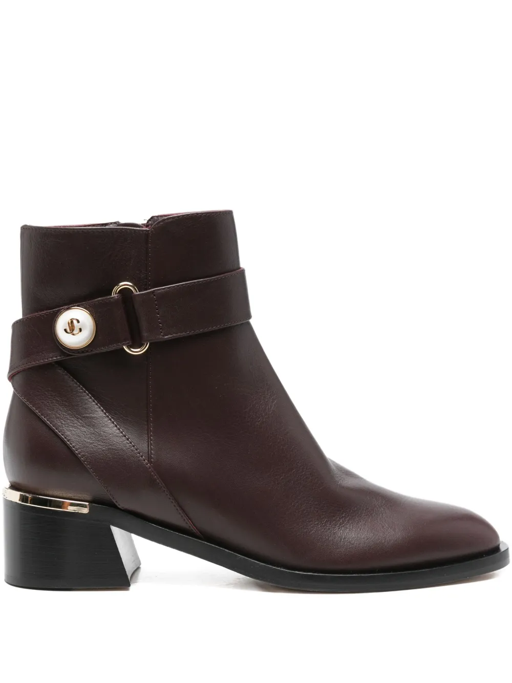 Jimmy Choo 45mm Noor pearl-embellished buckle boots Red
