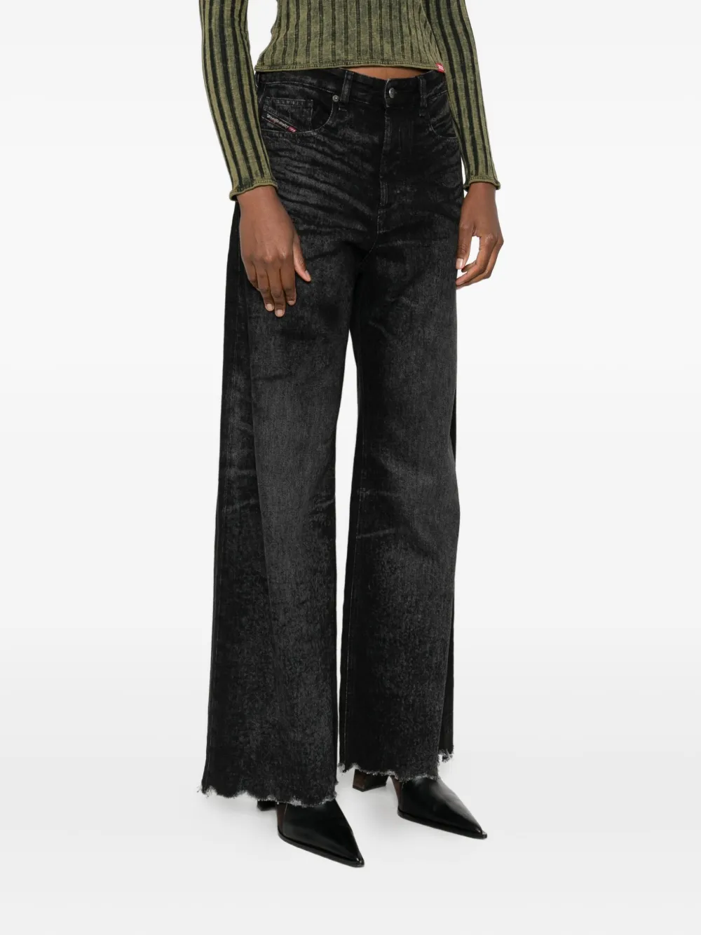 Diesel Jeans Wide Leg Effetto Consumanto In Black