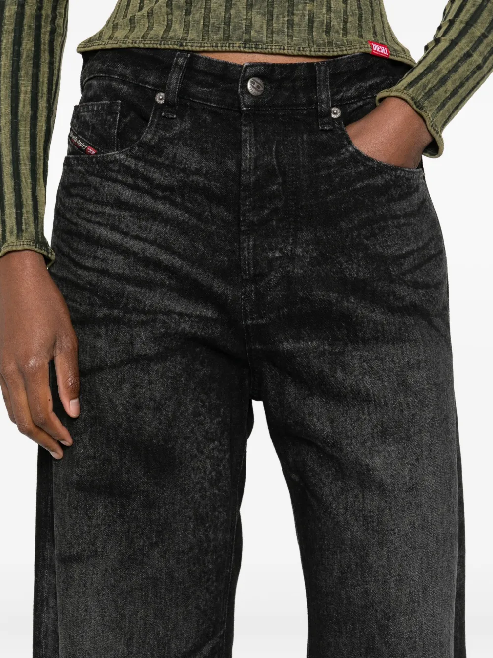 Diesel Jeans Wide Leg Effetto Consumanto In Black