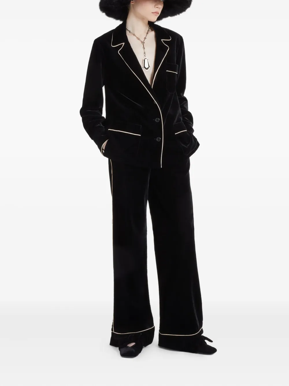Ermanno Scervino Contrast-piping Velvet Shirt In Black