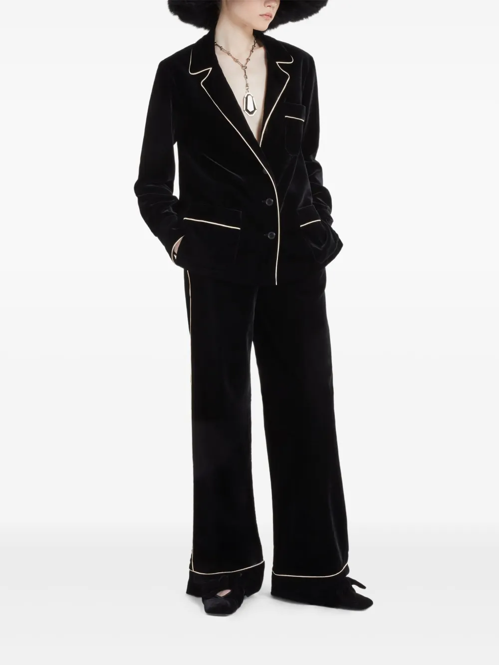 Ermanno Scervino Fluwelen blouse met contrasterende afwerking Zwart