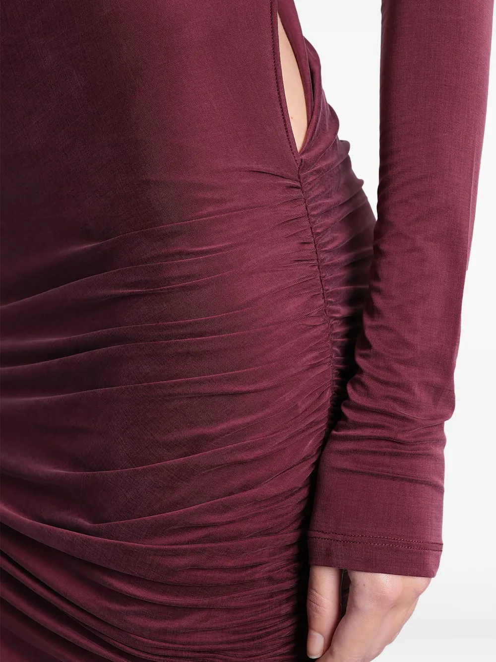The Andamane Open Back Ruched Dress In Burgundy