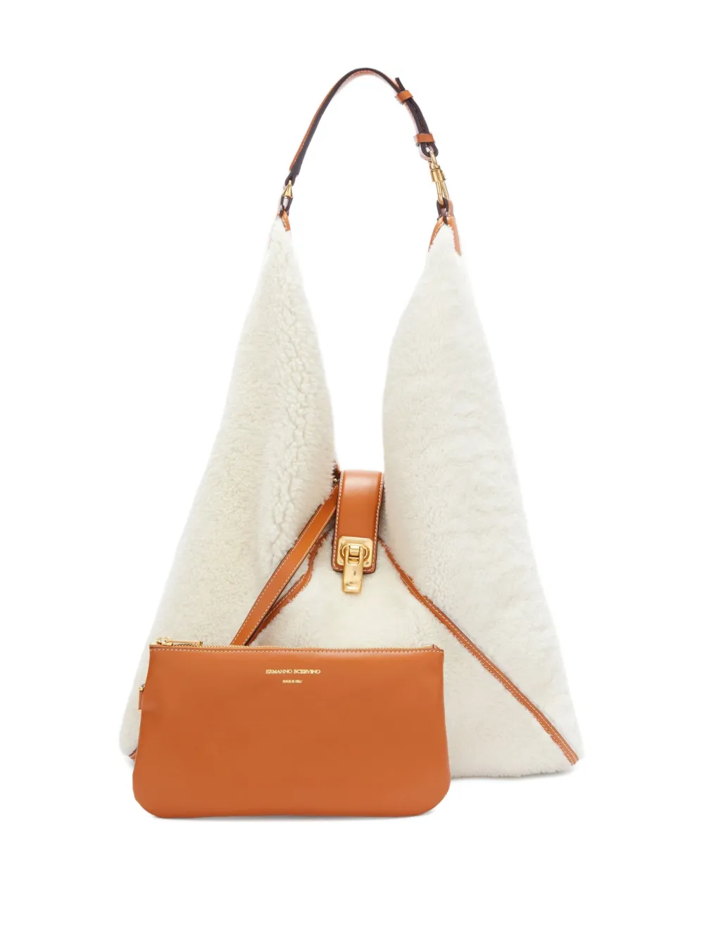Ermanno Scervino Large Dudu Shearling Shoulder Bag In Neutral