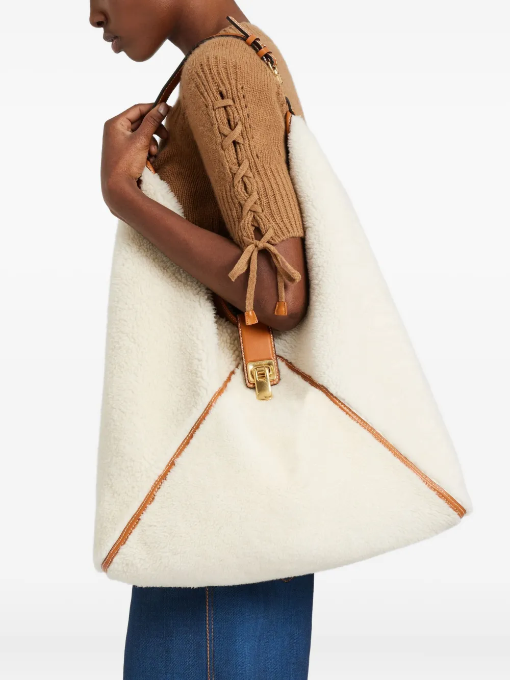 Ermanno Scervino large Dudu shearling shoulder bag - Beige