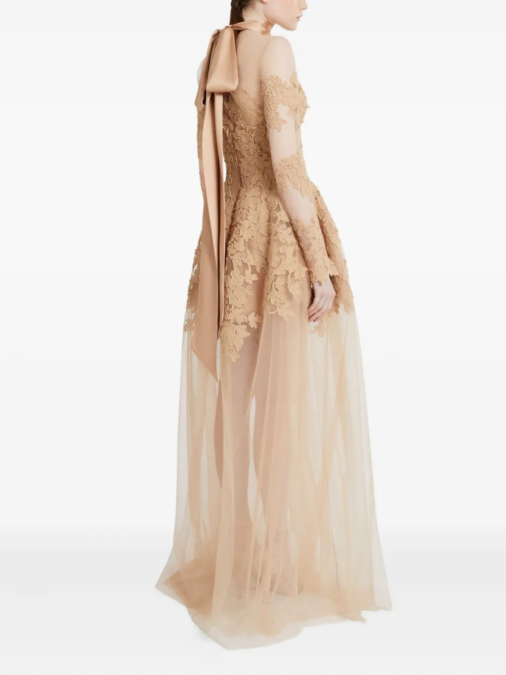 Ermanno Scervino Floral-appliqué Long-sleeve Maxi Dress In Neutral