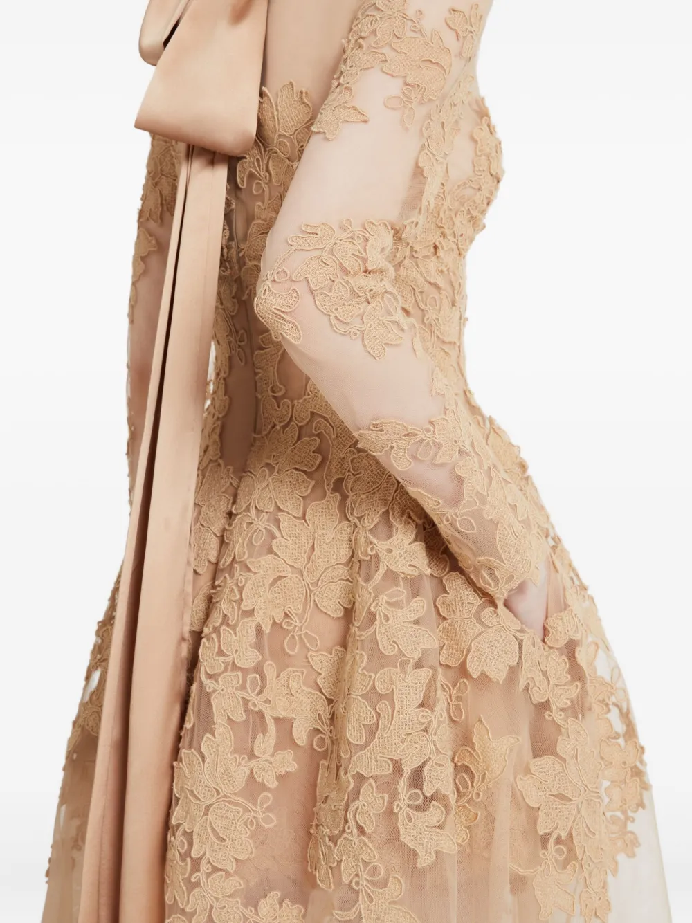 Ermanno Scervino Floral-appliqué Long-sleeve Maxi Dress In Neutral