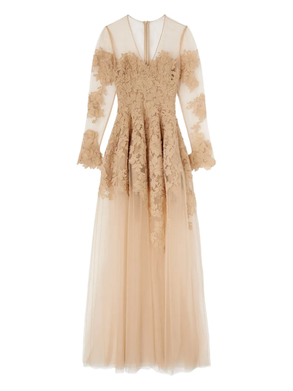 Ermanno Scervino Floral-appliqué Long-sleeve Maxi Dress In Neutral