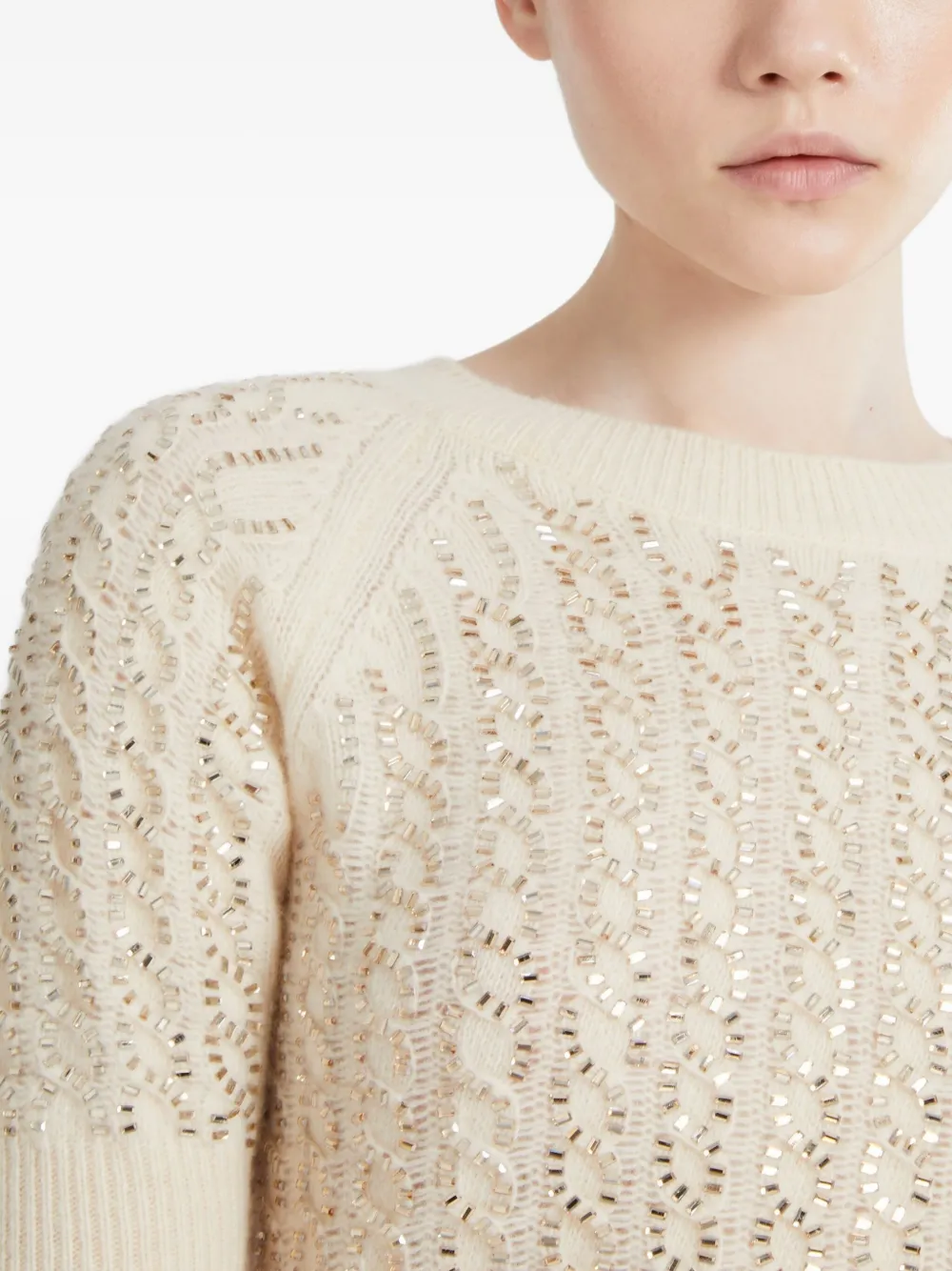 Ermanno Scervino Embellished Knitted Sweater In Neutral