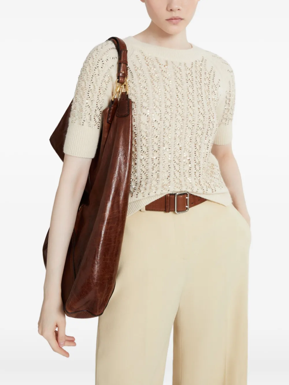 Ermanno Scervino Embellished Knitted Sweater In Neutral