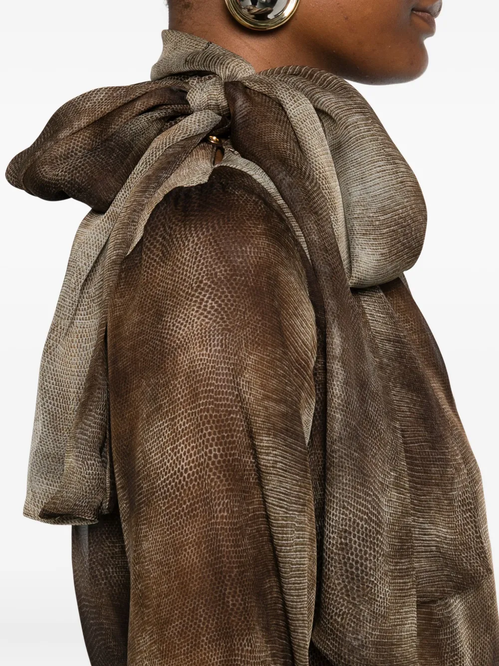 Elisabetta Franchi Tie-neck Silk Top In Brown