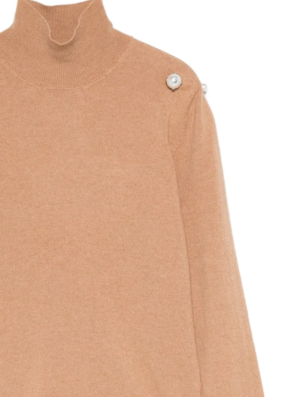 Alberta Ferretti Pearl-embellishment Turtleneck Sweater In Brown
