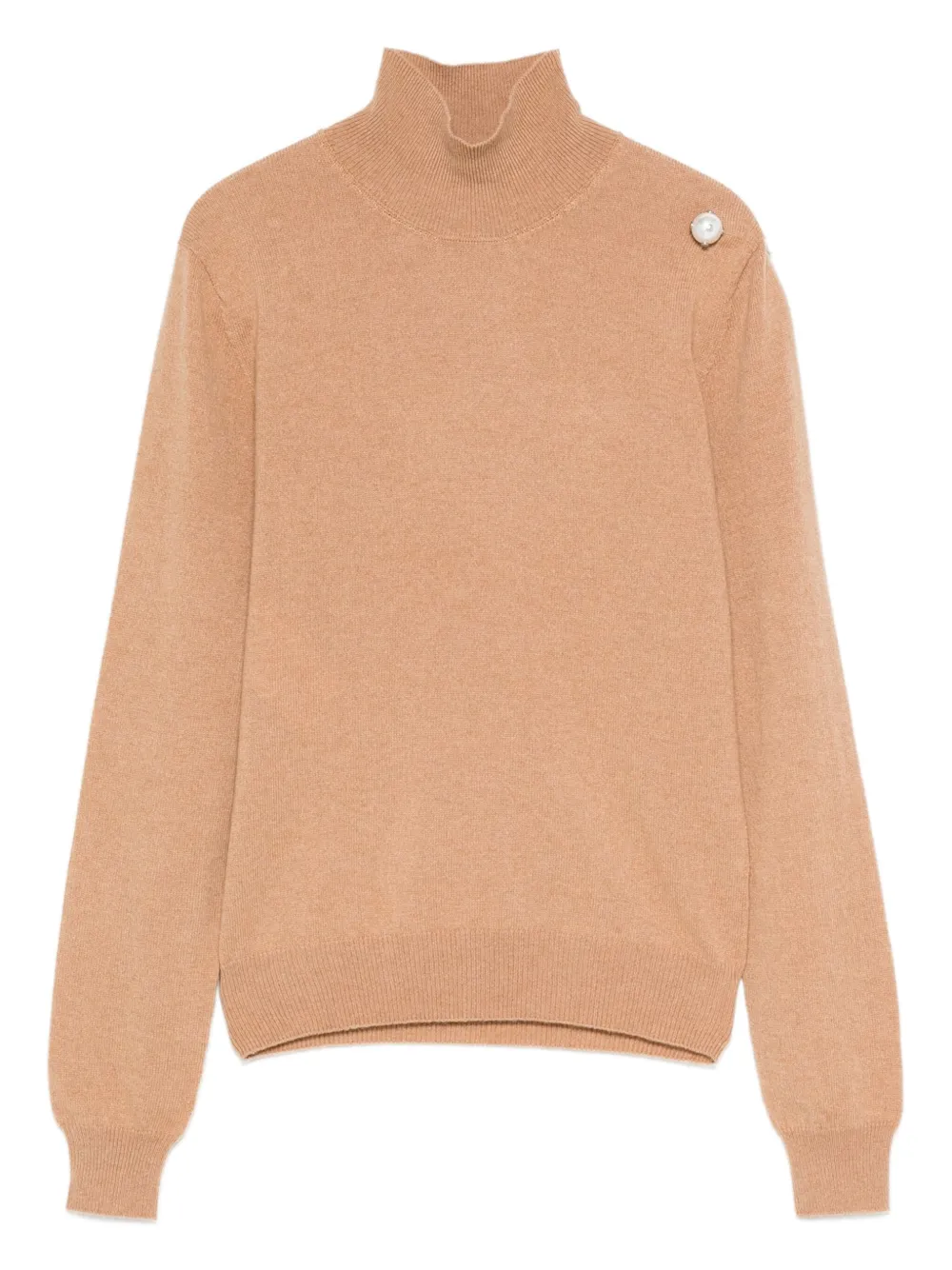 Alberta Ferretti Pearl-embellishment Turtleneck Sweater In Brown