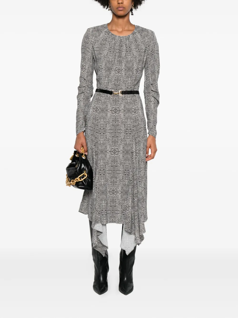 Elisabetta Franchi Asymmetrische jurk met pythonprint en ceintuur - Zwart