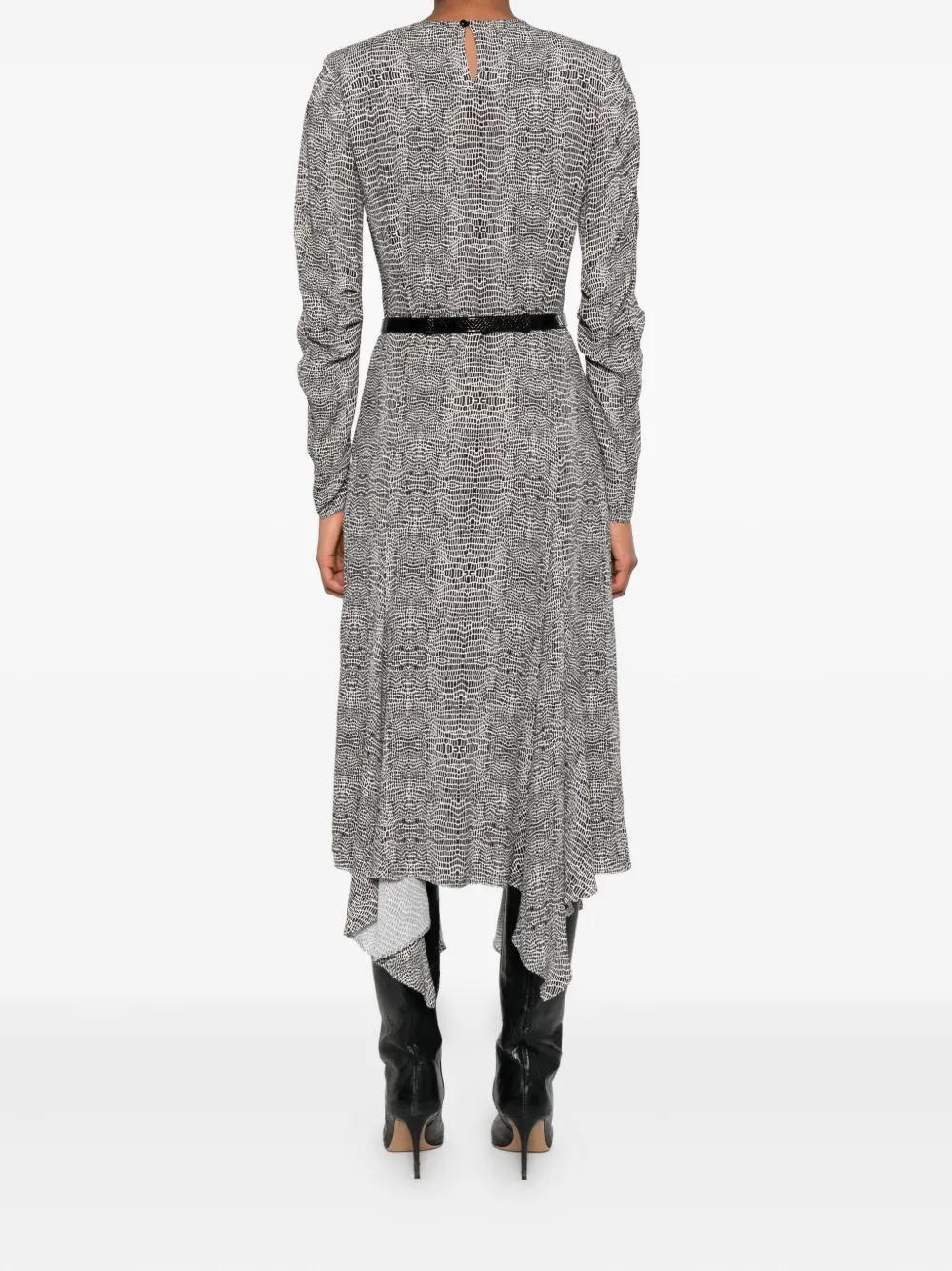 Elisabetta Franchi Python-print Belted Asymmetric Dress In Black