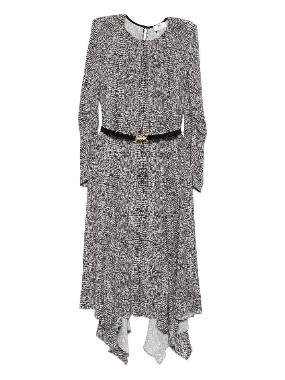 Elisabetta Franchi Python-print Belted Asymmetric Dress In Black