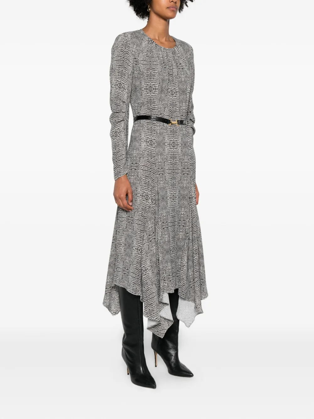Elisabetta Franchi Python-print Belted Asymmetric Dress In Black