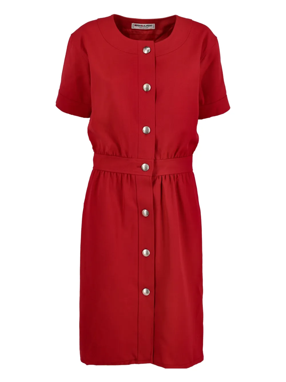 Pre-owned Saint Laurent Short-sleeve Button-front Midi Dress In Red