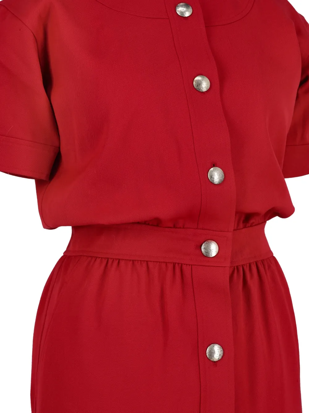 Pre-owned Saint Laurent Short-sleeve Button-front Midi Dress In Red