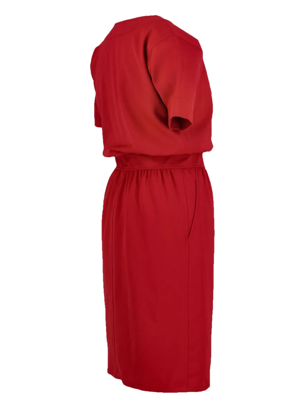 Pre-owned Saint Laurent Short-sleeve Button-front Midi Dress In Red